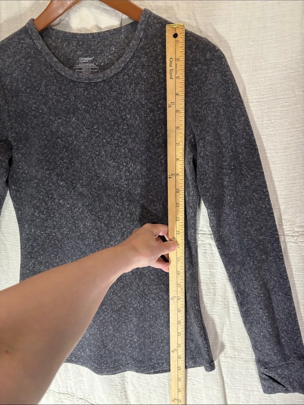 Cuddl Duds Fleecewear with Stretch Long Sleeve Crew Top Charcoal Heather Small